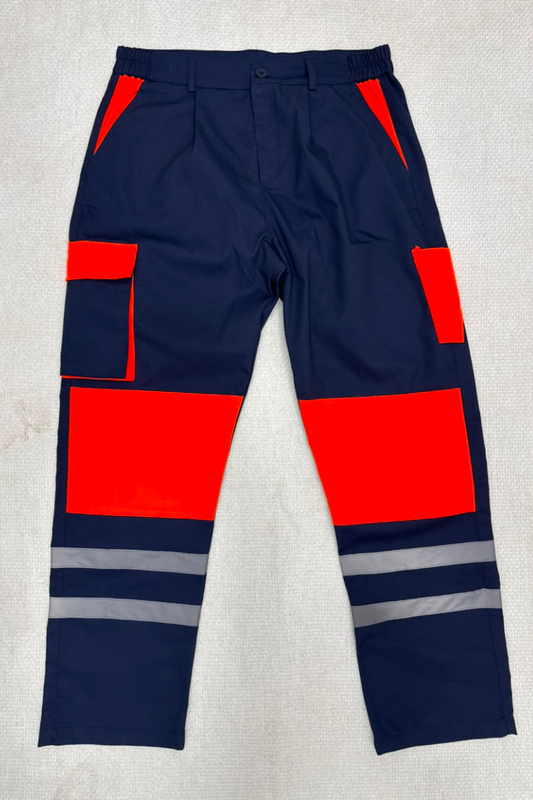 سروال لخدمة كارغو - Pantalon de travail Cargo Bleu Marine / Orange Fluo