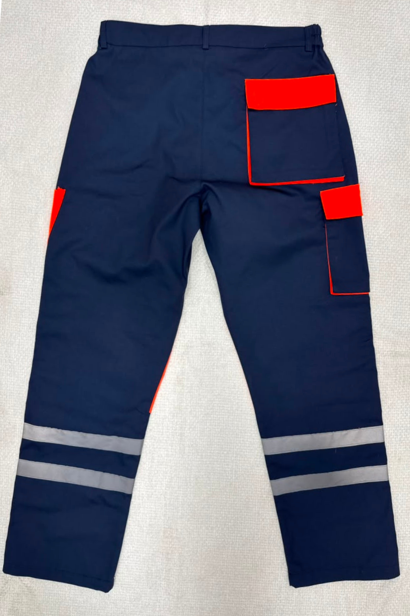 سروال لخدمة كارغو - Pantalon de travail Cargo Bleu Marine / Orange Fluo
